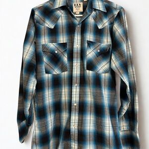 Ely Cattleman Blue and Black Plaid Button Down Shirt